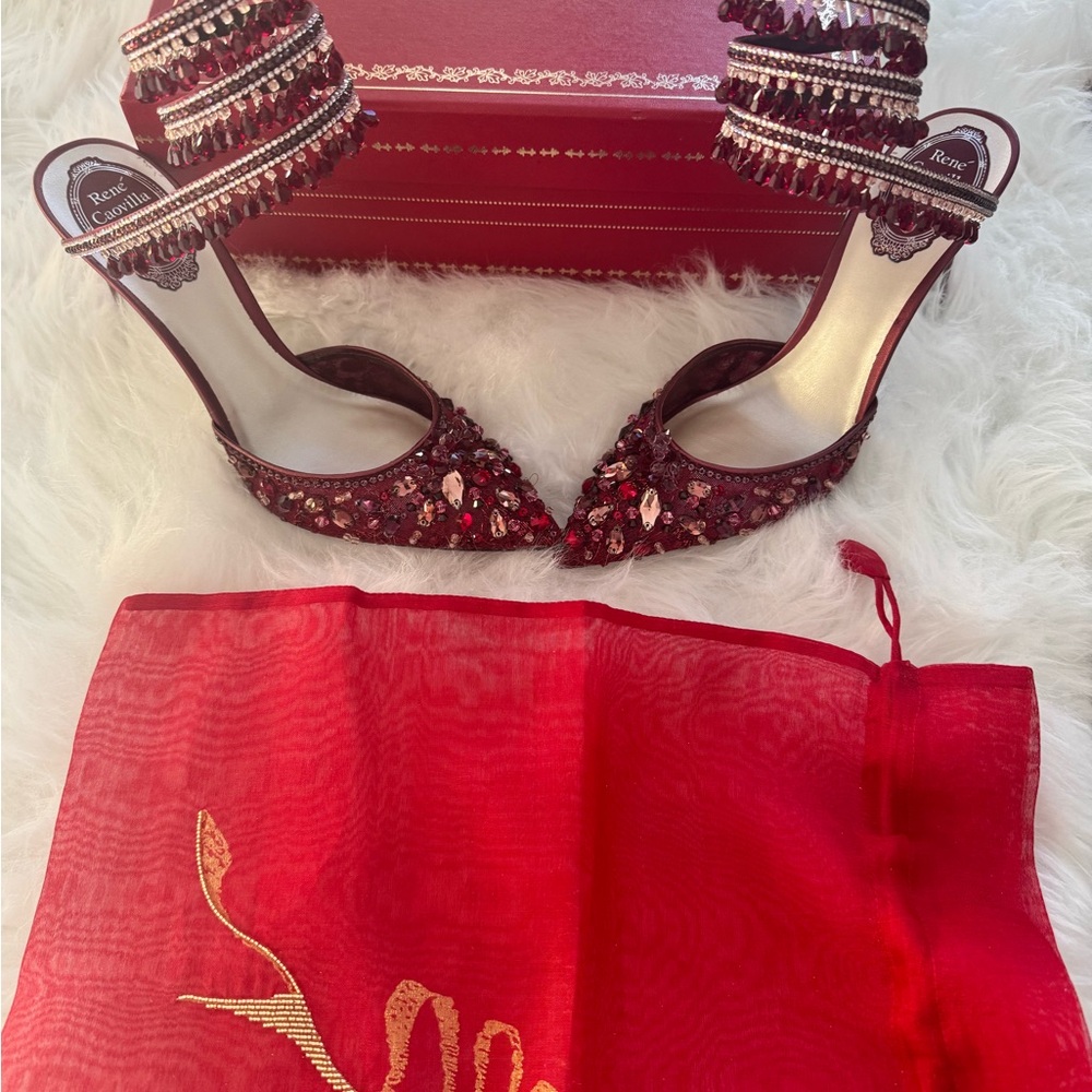 Rene Caovilla Red Embellished Heels - Picture 2 of 7